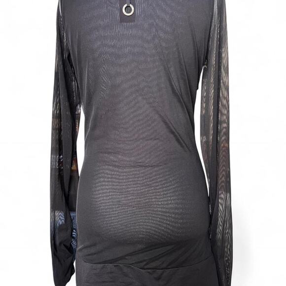 Save the Queen Italy Black Mesh Ruched Dress Beaded Front Detail Made in Italy - Picture 3 of 7